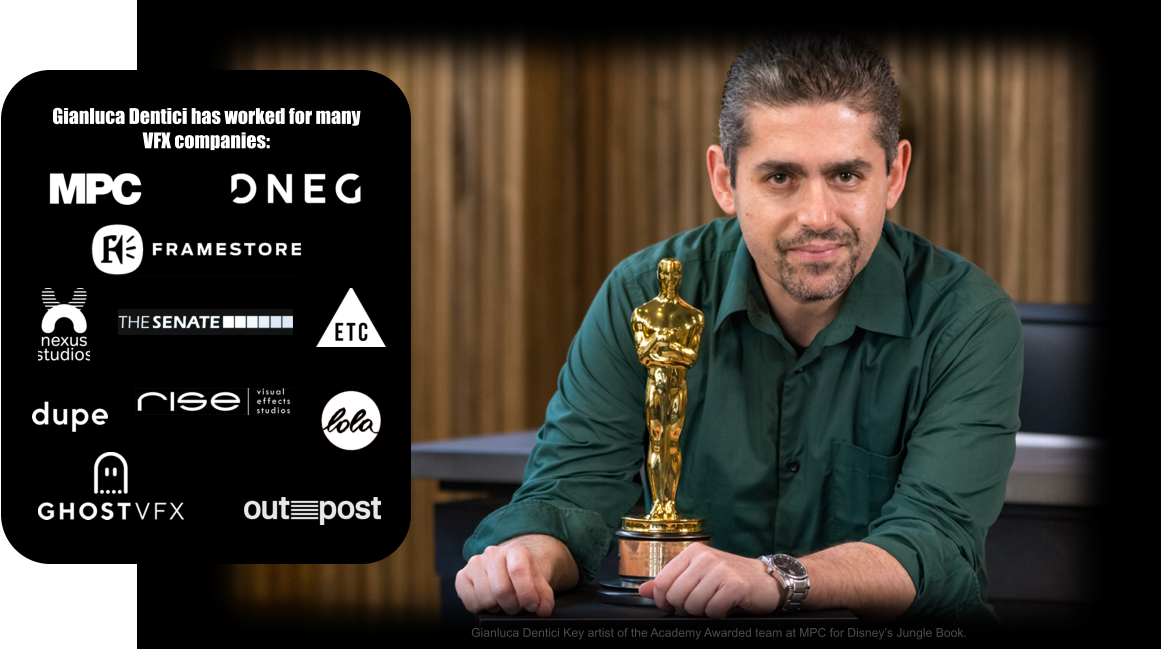 Gianluca Dentici has worked for many VFX companies:      Gianluca Dentici Key artist of the Academy Awarded team at MPC for Disney’s Jungle Book.